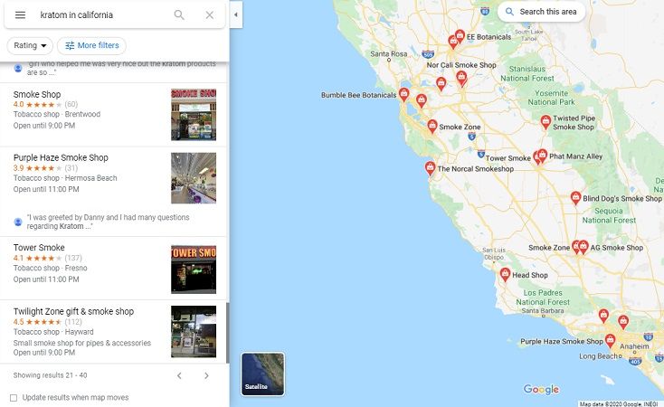 locating kratom shops on google map searches