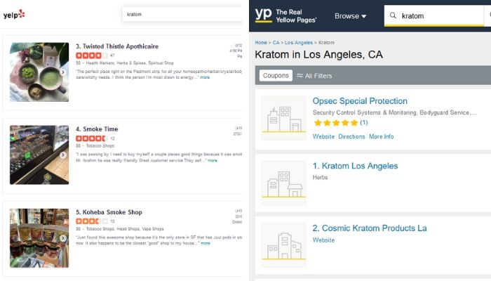 kratom searches on yelp and yellowpages